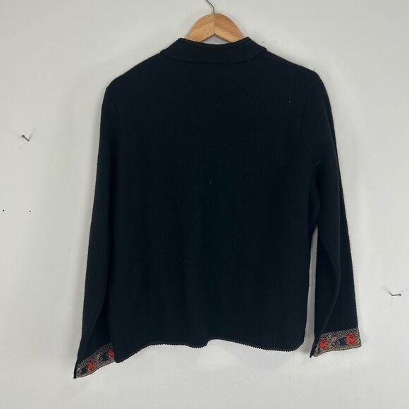 Vintage Casual Corner Annex Black Floral Embroidered Asian Cardigan Wool Jacket - Picture 5 of 8
